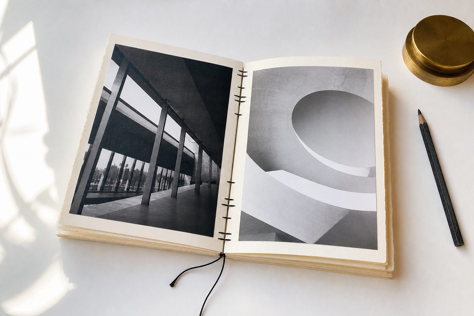 Printed photography journal on a white table